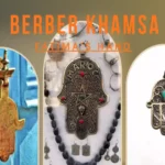 KHAMSA or the hand of Fatima showcasing three arch-framed images a traditional Moroccan brass door knocker.