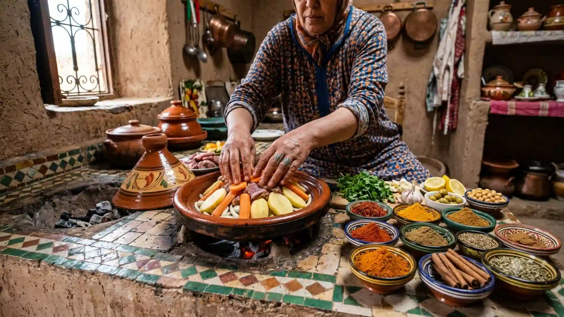 Morocco cooking class — making tagine in a traditional Moroccan kitchen, Marrakech, Over Morocco Tours 2026