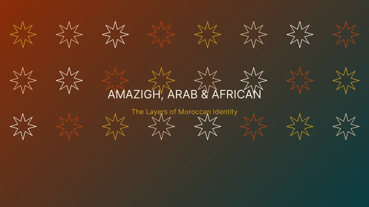 Geometric zellige mosaic pattern representing the layered Amazigh, Arab, and African heritage of Moroccan identity