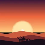 Camel caravan silhouette crossing the Erg Chebbi dunes at sunset in the Sahara Desert near Merzouga
